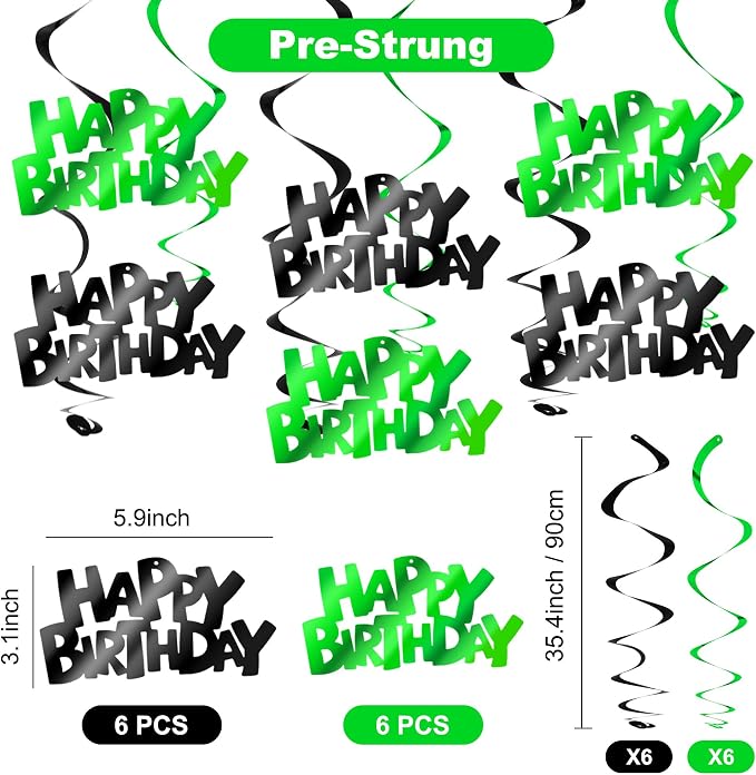 BEISHIDA 12 Pcs Happy Birthday Hanging Swirl Decorations, Wicked Birthday Party - Image 2