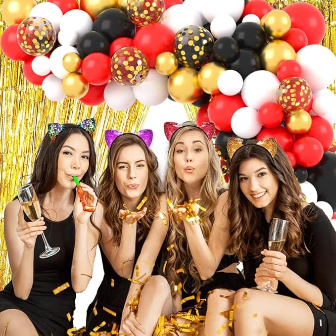 Red White Gold Black Balloon Garland Arch - Image 4