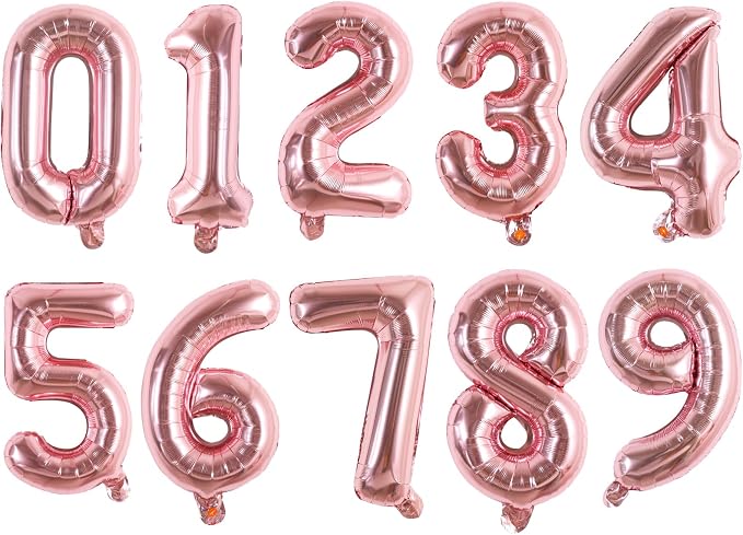TONIFUL Number Balloon 16 Inch 10Pcs Rose Gold 0-9 Birthday Number Balloons | by TONIFUL