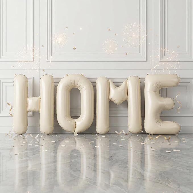 40 Inch Beige HOME Balloons, Large Cream Letter Balloon by BIAPIAN
