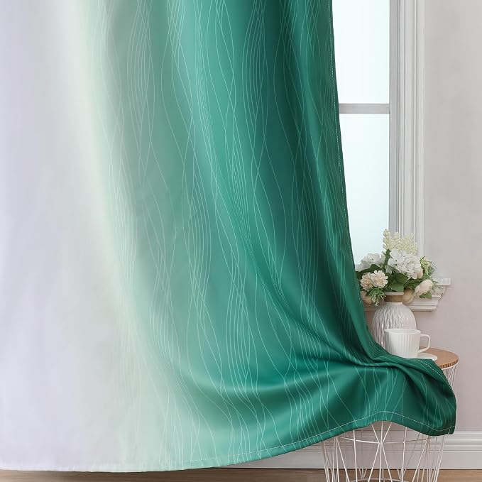 Green and Greyish White Ombre Blackout Curtains 54 Inch Length 2 Panels - Image 6