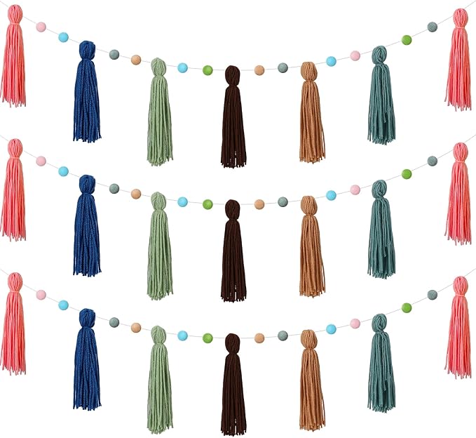 Syhood 3 Pcs Boho Tassel Garland Boho Rainbow Pom Pom Wall Decor Each 50'' by Syhood