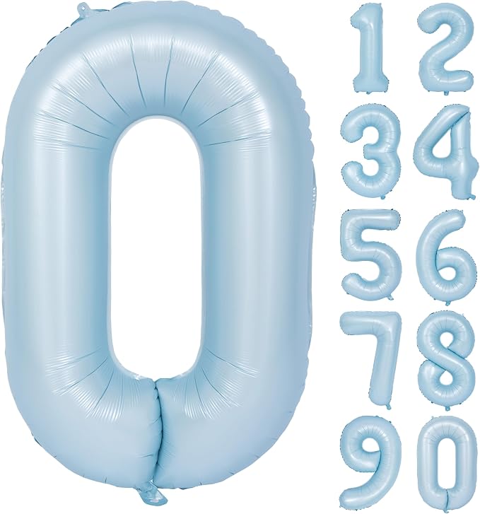 40 Inch Blue Number 0 Foil Balloon Light Blue Digital 0 Helium Balloon | by YOIOZAIZAI