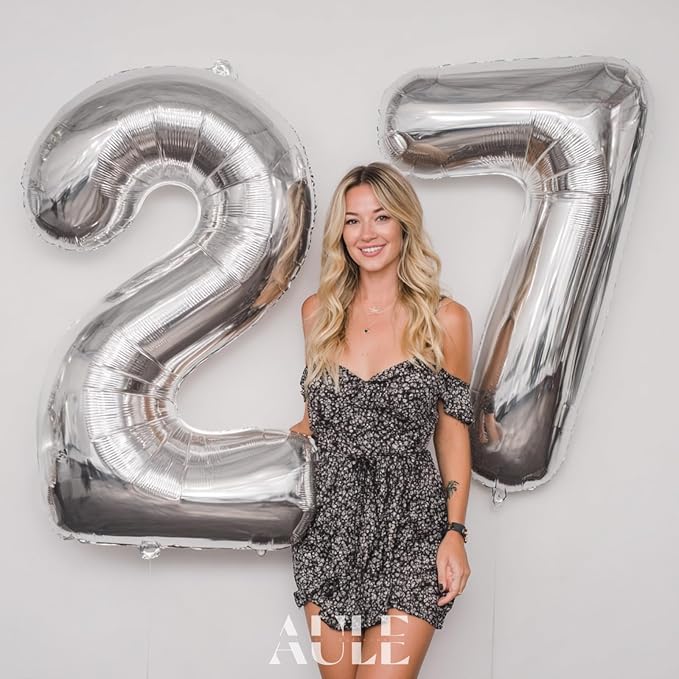 AULE 40 Inch Silver 27 Balloon Number Foil 0-9 Birthday Big Numbers | Birthday - Image 3