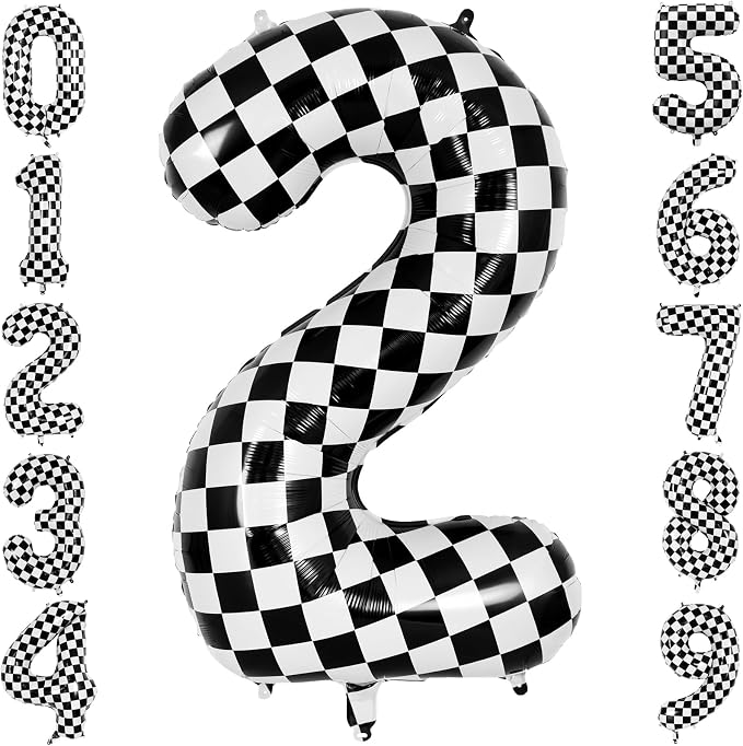 40" Checkered Number 2 Balloon for 2th Race Theme Birthday Party Supplies | 40 by TNCDJKPA