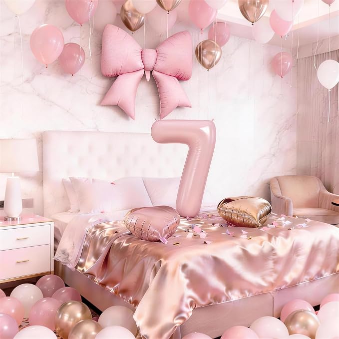 Number 7 Balloon, Blush Light Pink Gold Beige White Sand Latex Balloons 40 Inch - Image 4
