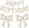 Cream Happy Birthday Balloons, 31”Huge Beige Bow Aluminum Foil Balloon Banner by BSRESIN