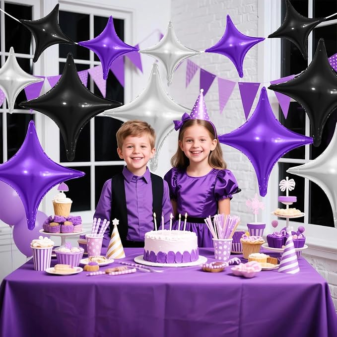 Black Purple Silver Star Balloons, 26Inch and 10Inch Black Silver Quadrangle - Image 4