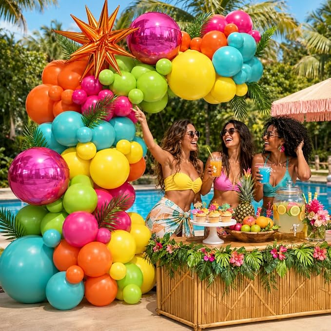 Tropical Balloon Arch Kit, Hot Pink Orange Yellow Green Teal Blue Tropical - Image 3