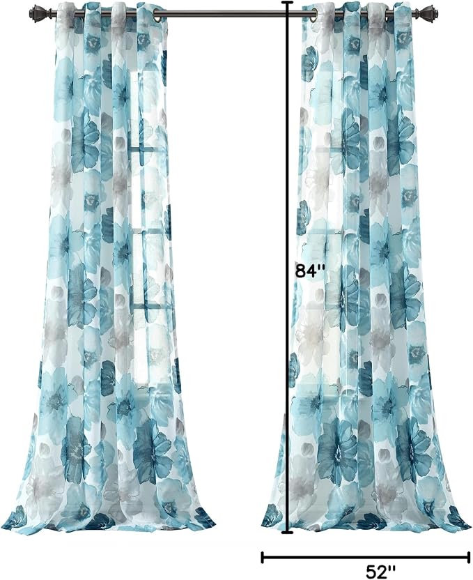 Lush Decor Leah Floral Sheer Window Curtain Panels Pair 52"W x 84"L Blue - Image 9