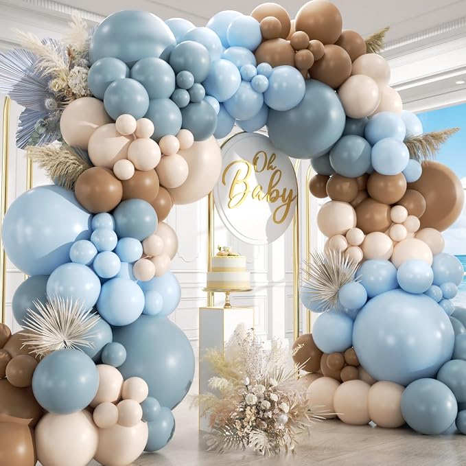 360Pcs Dusty Blue and Brown Balloons Garland Arch Kit by Unknown