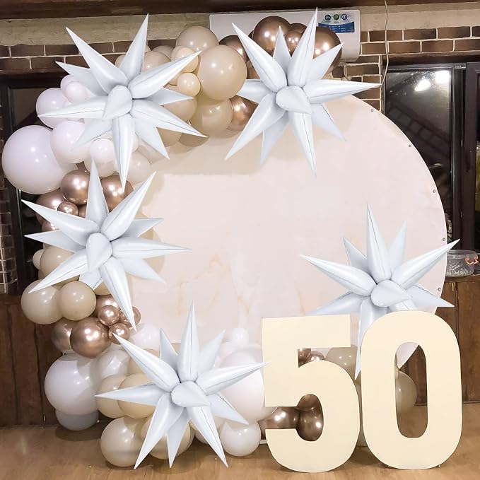 72 PCS White Star Balloons, 26 Inch Star Foil Explosion Balloons, Large Spike - Image 4