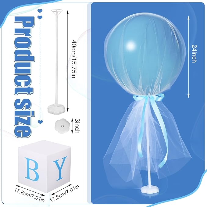 Wettarn 4 Set Blue Boy Baby Shower Table Centerpiece Decor 24'' Tulle Tutu - Image 3