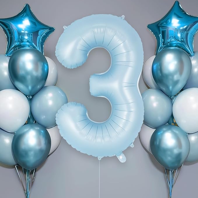 Light Blue Number 3 Balloon, 40 Inch Big Large Foil Number Balloons, Giant - Image 2