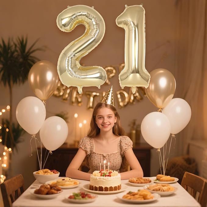 Champagne Gold Large Number 21 Balloon, 40 Inch Light Gold Foil Helium Number - Image 4