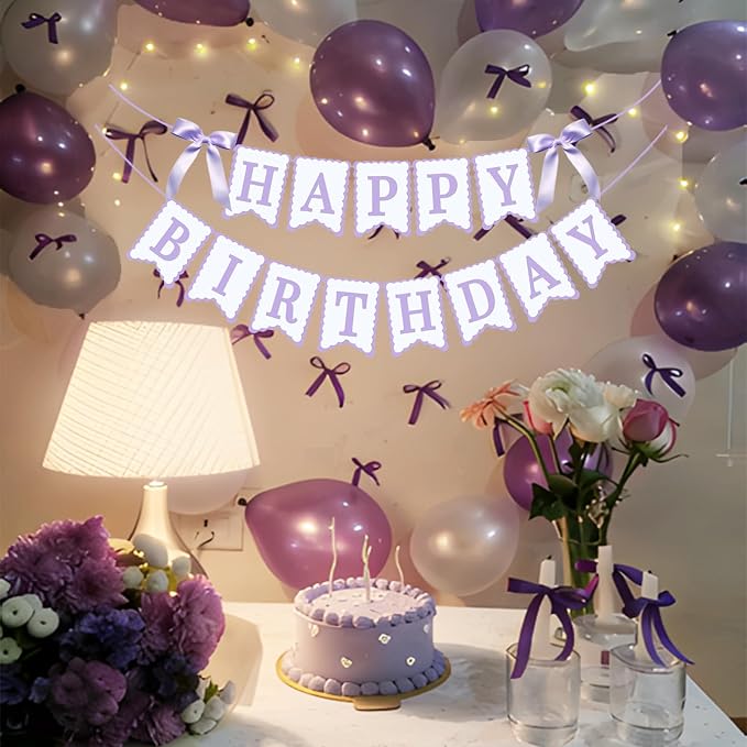 Bow Happy Birthday Banner for Bow Birthday Decorations Pink Bows Garland for - Image 3