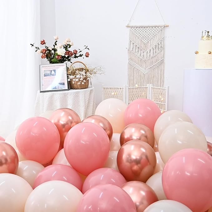 Blush Pink Balloons, 60 Packs 12 Inch Retro Pink Double Stuffed Nude Beige - Image 3