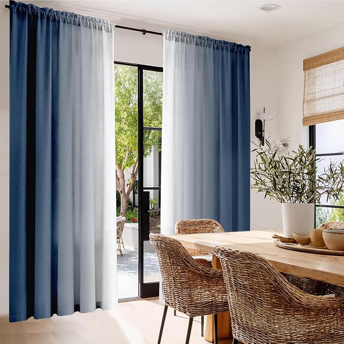 Blue and White Ombre Curtains 84 Inches Length 2 Panels | Light-Filtering - Image 3