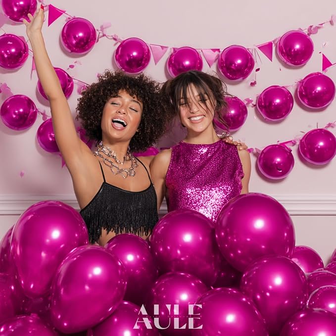 AULE 50Pcs Metallic 12 Inch Hot Pink Chrome Helium Shiny Balloon | Perfect - Image 2