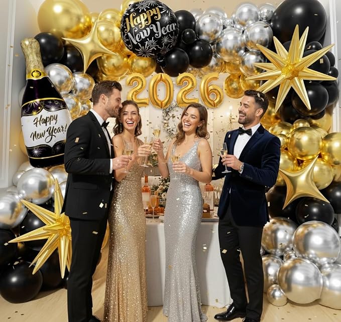 Black and Gold Silver Balloons Garland Arch Kit - Image 5