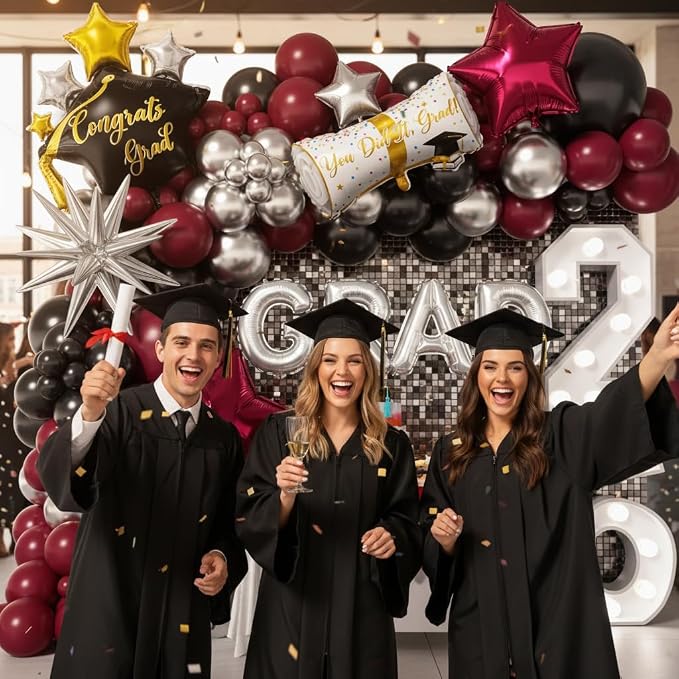 Graduation Balloons Garland Kit 153Pcs, Maroon Black Silver Balloon Arch Kit - Image 4