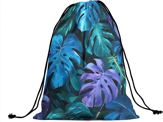 Giwawa Colorful Leaves Gymnastic Grip Bag Abstract Art Palm Leaf Athlete String - Image 2