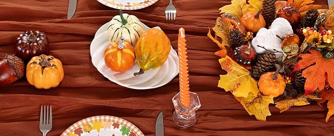 Terracotta Cheesecloth Table Runner Fall Burnt Orange Cheese Cloth Table Runner 120 Inches Rust Thanksgiving Fall Table Decorations for Friendsgiving Wedding Bridal Baby Shower Party