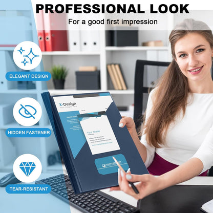 Teling 24 Pcs Clear Report Cover with 3 Prongs, Plastic Report Presentation Folders 90 Sheet Capacity Resume Document Covers for School Office(Navy Blue)