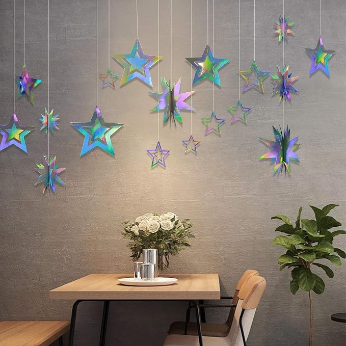 Cheerland Iridescent Star Party Decorations Holographic Hanging Stars Garlands - Image 3