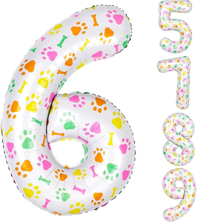 40 Inch Multi-color Dog Paw Balloons, Numeral 6 Birthday Balloons by AXBMM