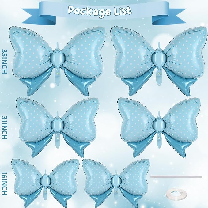 Blue Bow Balloons Different Sizes, Large 35/31/16inch Blue Polka Dot Bow Foil - Image 3