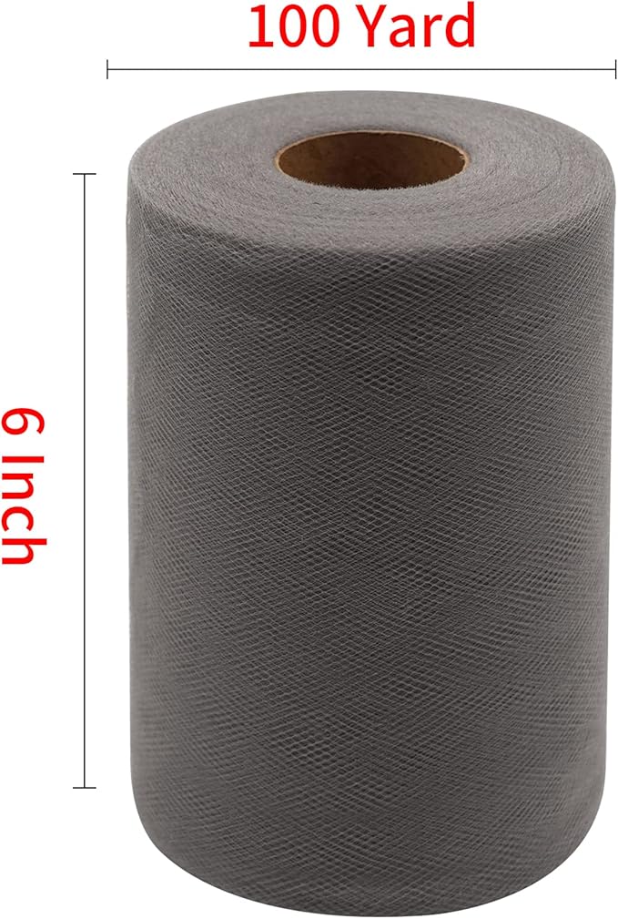 Silver Tulle Fabric Rolls 6 Inch by 100 Yards (300 feet) Fabric Spool Tulle Ribbon for DIY Silver Tutu Bow Baby Shower Birthday Party Wedding Christmas Decorations Craft Supplies