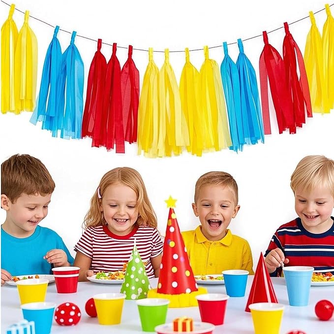 Red Blue and Yellow Paper Tassels 30pcs Streamers - Image 5