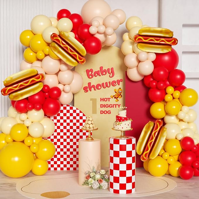 Cute Hot Dog Balloon Garland Arch Kit，151PCS Red and Yellow Balloons, Creative by Woaipati