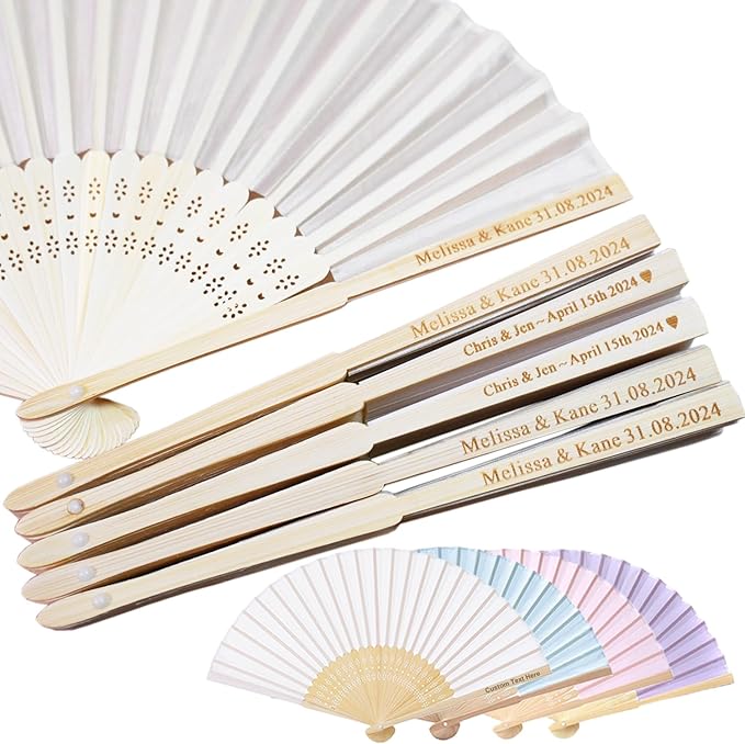 40 Pcs Personalized Cream Hand Fans for Wedding, Custom Engraved Silk Fans Folding Hand Fans, Summer Wedding Fans, Custom Wedding Party Favor Bridal Shower Gifts Baby Shower Favors