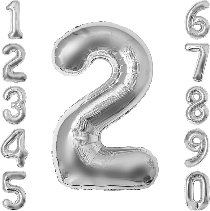 Silver Number 2 Balloon 40 Inch, Sleek Metallic Foil by Unknown