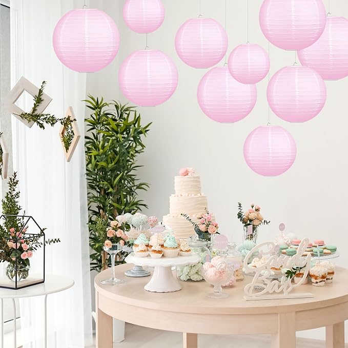 LIHAO Pink Paper Lanterns, 10 Pack, 6/8/10/12 Inch, Wedding Party Decor | - Image 4