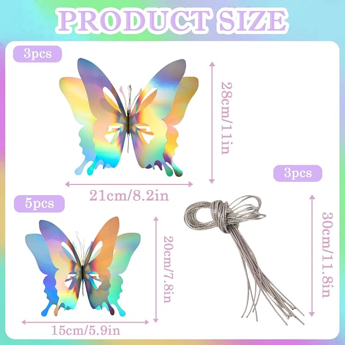 8 Pcs Hanging Butterfly Decorations, Butterfly Birthday Decorations Made - Image 2
