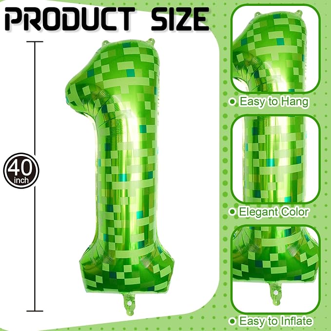 40 Inch Green Pixel Number 1 Balloon - Image 2
