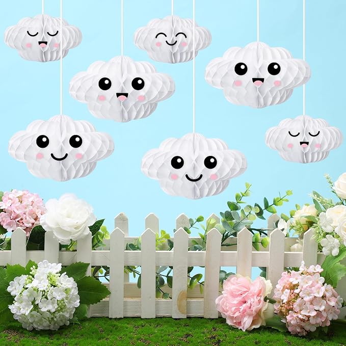 Affrolling 20 Pcs 3D Cloud Decorations Hanging Honeycomb Decor Artificial Cloud - Image 5