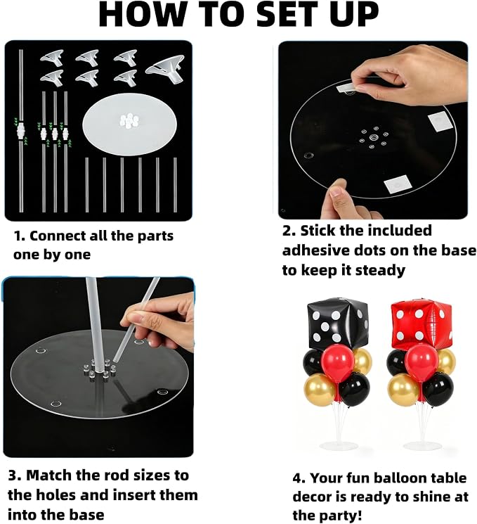 Casino Party Balloons Stand Kit 2 Sets Table Balloon Centerpieces - Image 7