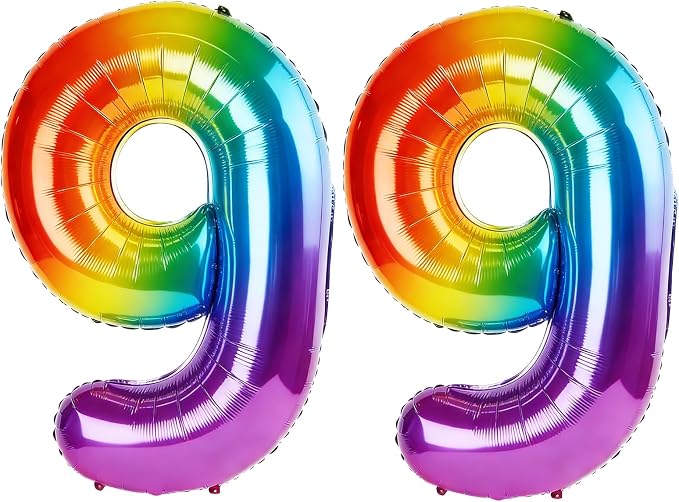 40 Inch Number 99 Balloons for 99th Birthday Party Decorations, 0-100 Rainbow by FOBELEC