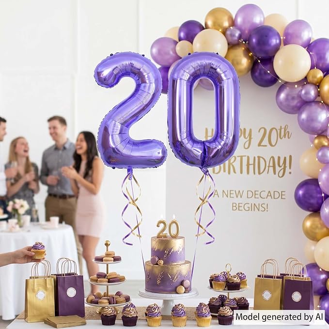 Purple Number 20 Balloon 40 Inch, Large Lavender Foil Mylar Number 20 Balloons - Image 6