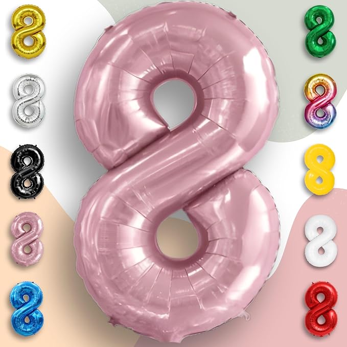 Pink Pearl Number Balloon 8 Mylar Foil Macaron Balloons 40 inch - Image 4