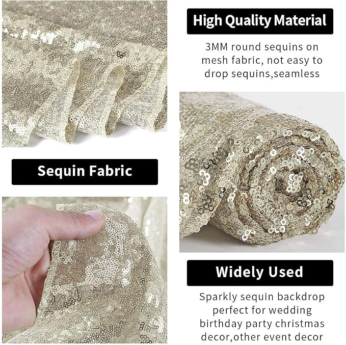 Hahuho Champagne Sequin Backdrop Curtain, Party Decoration（4 Panels, 2FT x 8FT - Image 3