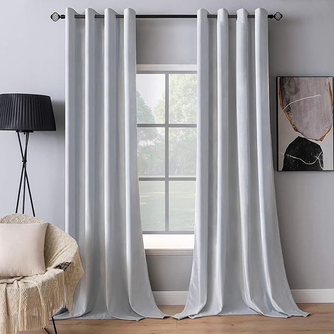 MIULEE Velvet Curtains Greyish White 52 x 108 Inch Length Set of 2 | Extra Long by MIULEE