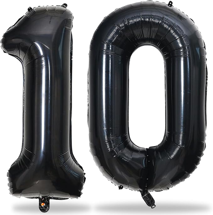 Black Number 10 Balloons for 10th Birthday Decorations, 40 Inch Black Helium by Lingqiang