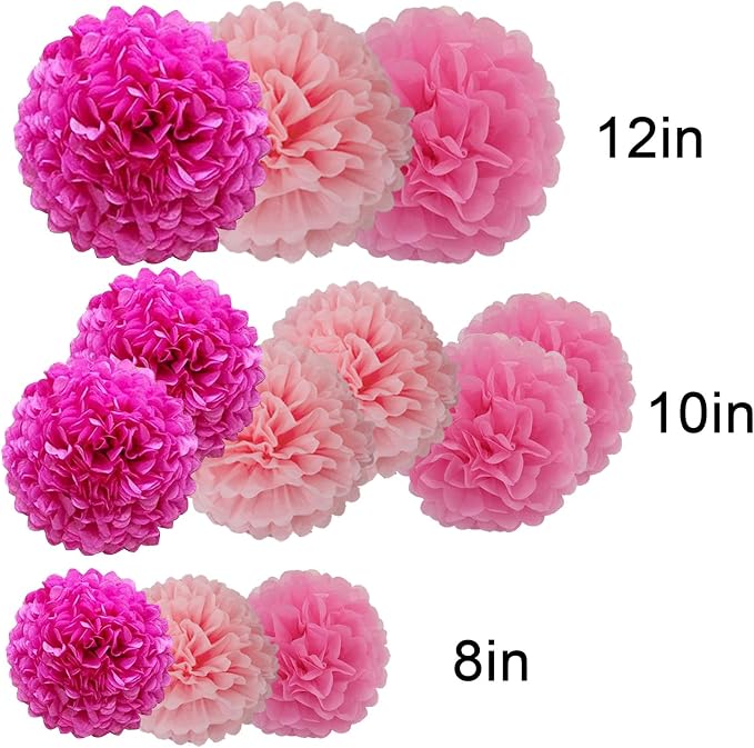 Hot Pink and Pink Hanging Tissue Paper Pom Poms - Image 3