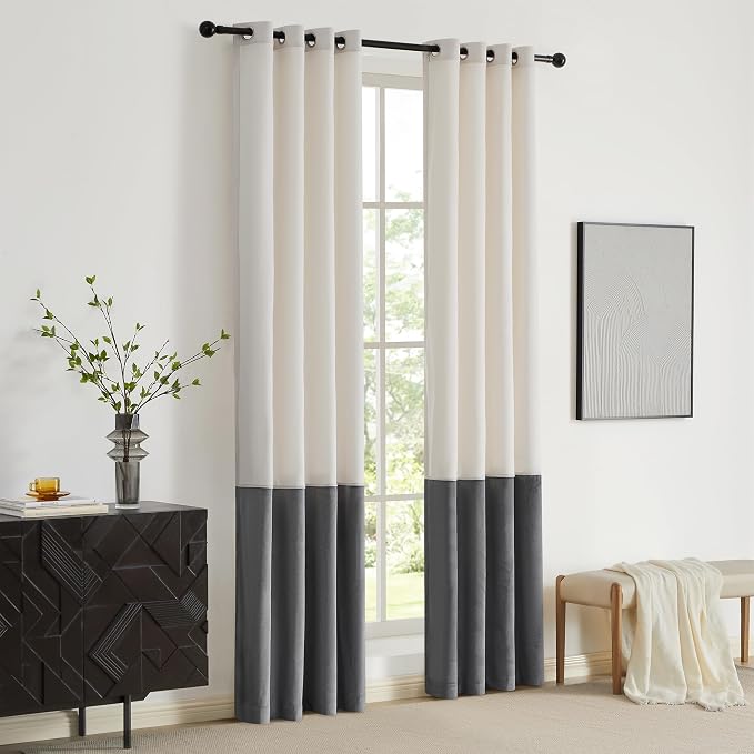 BULBUL Cream Ivory Gray 102 inches Velvet Curtains - Image 6