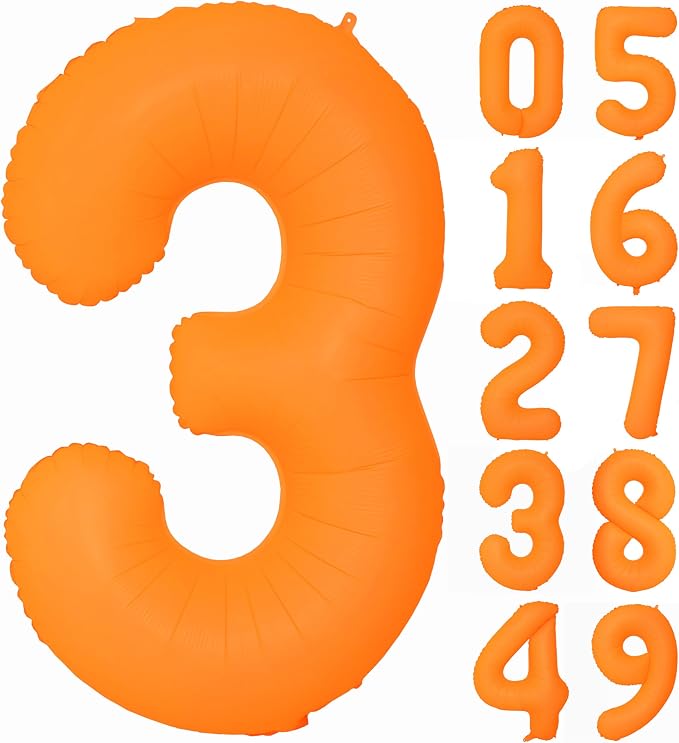 40 IN Orange Birthday Number 3 Balloon Fluorescent Orange Foil Balloon | by YOIOZAIZAI